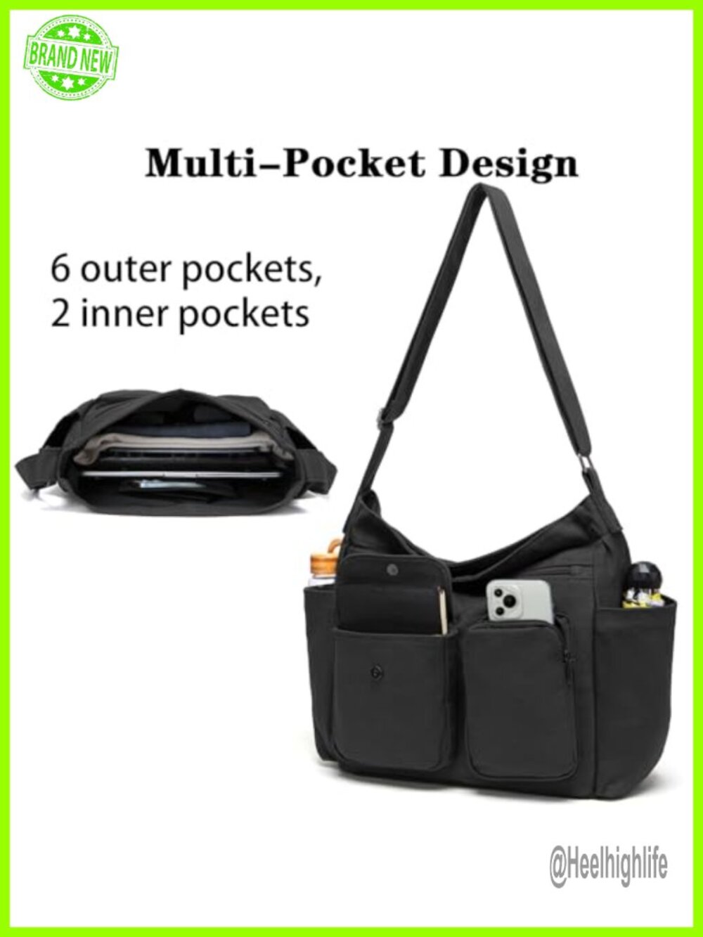 Large Canvas Tote Crossbody Hobo Shoulder Bag Laptop Work Travel - Picture 3 of 5